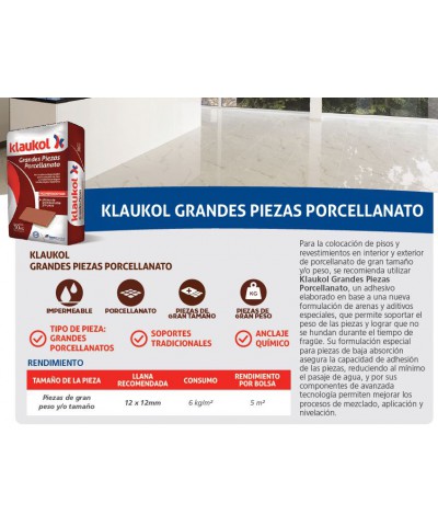Klaukol Grandes Piezas Porcelanato  X 30 Kg