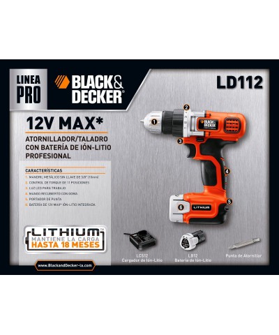 Taladro Atornillador 12 V Litio `black & Deker`