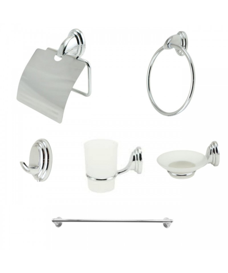 Set X6 Piezas Milano (percha, Aro Toallero, P/rollo, Jabonera, Vaso Cepillo,barral Toallero)