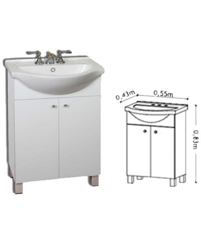 VANITORY IRIS MADERA LAQUEADA CON BACHA DE LOZA 55X44X83 CM  (V511)